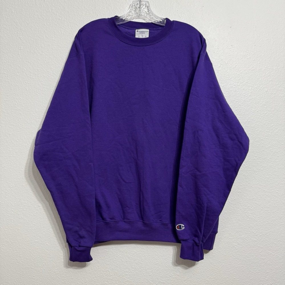 Champion‎ ECO Purple Long Sleeve Crew Neck Pullover Sweatshirt Mens Size L